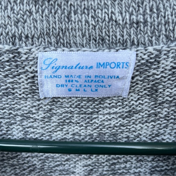 Signature Imports 100% Alpaca Partial Zip Gray Argyle Sweater Sz S - Picture 3 of 10
